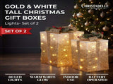 Christabelle 2 Gold White Christmas Gift Boxes Light Up Display 41cm 35cm Indoor Xmas Festive D 112_MHA717
