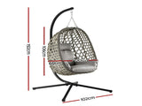 Gardeon Outdoor Swing Chair with Stand Cushion Rattan Furniture Grey HM-EGG-ROPE-FLD-S-GY