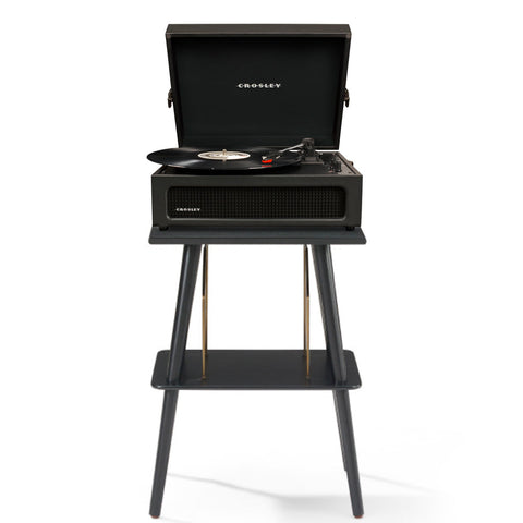 Crosley Voyager Bluetooth Portable Turntable + Entertainment Stand Bundle - Black V398-CRIW8017BST-BK4