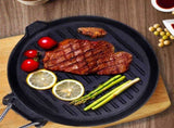 SOGA 24cm Round Ribbed Cast Iron Steak Frying Grill Skillet Pan with Folding Wooden Handle ZPAI026