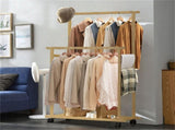 Double Rail Heavy Strong Rolling Clothes Rack with Trousers Rack & Bottom Shelf V767-JJ-ZY643