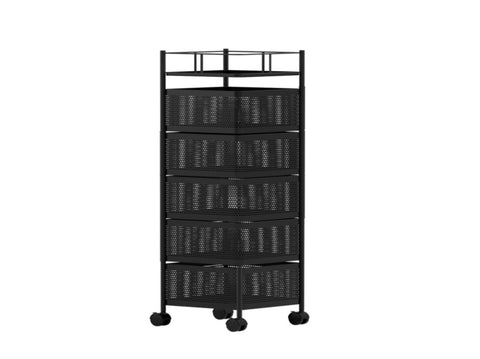 Artiss Storage Trolley Kitchen Cart 5 Tiers Storage Rack Black STR-5T-ROT-BK