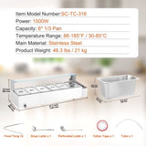 Commercial Electric Food Warmer Countertop Buffet 6*5Qt with Glass Shield V952-SYSPBWQ613FSC97P0V3
