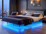 Levede Floating Bed Frame Double LED USB Power Storage Headboard Metal Base BF1085-D-DGY-AU