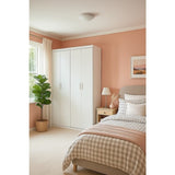 4 Door White Wardrobe Cabinet Hanging Rail, Shelves & White Handles V63-953101