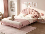 Artiss Double Bed Frame and Round Coffee Table Set Pink Velvet Bedhead with Wooden Side Table BFRAME-SET-COFI338-WD