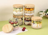 6 Pack 16oz Glass Oats Containers with Bamboo Lids Wide Mouth Salad Jars V1263-JX-5945
