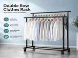 CARLA HOME Double Rod Clothes Rack with Wheels, Metal, Portable Wardrobe Rack V178-36543