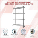 Modular Wire Storage Shelf 1200 x 450 x 1800mm Steel Shelving V63-841041