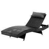 Gardeon Sun Lounge Wicker Lounger Outdoor Furniture Beach Chair Garden Adjustable Black FF-LOUNGE-WA-BK