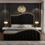 King Size Elegant Luxury Bedframe with Gas Lift Storage Charcoal Velvet Fabric Golden Trim V357-BFRAME-STARSHINE-K-BK-ABC