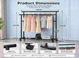 CARLA HOME Double Rod Clothes Rack with Wheels, Metal, Portable Wardrobe Rack V178-36543