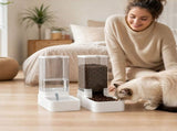 Automatic Cat Feeder and Water Dispenser Set, 3.3L Gravity Pet Food Feeder and Waterer with Bowls, V1369-AZ3-W-24227