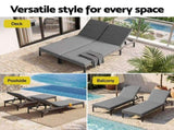 Gardeon 2PC Sun Lounger PE Rattan Recliners with Cup Holder Cushion Rain Cover FF-LOUNGE-TB-2X-GR
