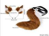 Grey Plush Faux Fur Fox Ears Headband and Tail Set - Realistic Animal Costume for Cosplay & Parties V888-ELOSUNG33558