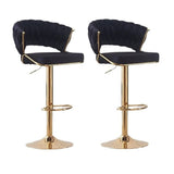 2x Height Black Velvet Padded Golden Round Base Barstools Chairs V255-GP1802R-BLACK