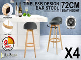 4X Wooden Bar Stool Dining Chair Fabric LEILA 72cm GREY V274-FT-WBSFAB-82GY4