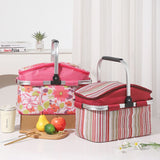 27L Foldable Insulated Picnic Basket Cooler Bag with Aluminum Handles, Green Striped Thermal Hamper V1188-MS-617-064