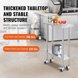 Stainless Steel Work Table 30 x 12 x 38 Inch, with 4 Wheels, 3 Adjustable Height Levels, Heavy Duty V952-CFBXGGZTLCDJEZMQSV0