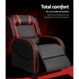 Artiss Recliner Chair Gaming Chair Leather Black Serik RECLINER-A10-GAME-BK-RD