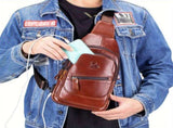 Brown Leather Sling Backpack Top-Grain Cowhide Backpack Travel Sling Bag Stylish V1347-127-BRO-01409