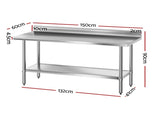 Cefito Stainless Steel Kitchen Bench w/ Splashback 1500x600MM 430 SSKB-430S-59H