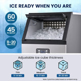 POLYCOOL Commercial Ice Maker Machine, up to 60kg/24hr, Timer & Self Cleaning Programs V219-FDSICMPY60KA