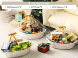 8 Pack Small Woven Basket with Gift Bags and Ribbons, All 12"x 8"x 5", Empty Decorative Chest Box, V1259-DP01-A-4569