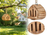 Wooden Hanging Bird Feeder,7.48in Natural Wood Open Tray Design,Easy Fill Outdoor Garden Dispenser V1369-AZ3-W-14795