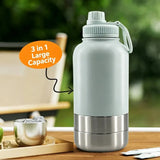 3-in-1 Outdoor Pet Insulated Water Bottle 32oz Large Capacity, 24H Temperature Lock, Hidden Dual V1232-LXB-CW-004
