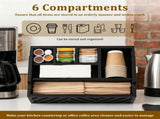 Coffee Station Organizer with 6 Compartments Solid Wood, Sturdy Metal Handles, Ideal for Kitchen, V1369-AZ3-W-12003