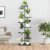 SOGA 2X 8 Tier 9 Pots Black Metal Plant Stand Flowerpot Display Shelf Rack Indoor Home Office Decor FPOTH06X2