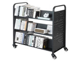 Rolling Library Book Cart, 150 kg Capacity, 97 x 51.5 x 122.5 cm Library Cart, Double Sided W-Shaped V952-WXTSGTCH330LMU071001V0