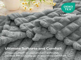 Updated Grey Throw Blanket for Couch and Bed- Super Soft and Warm 3D Checkered Fluffy Fuzzy Fleece V1107-742-51520-GRY5