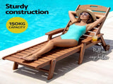 Gardeon Sun Lounge Lounger Table and Chairs Beach Chair HDPE Patio Outdoor Furniture Wheels Brown FF-LOUNGE-3HE-BR