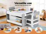 Keezi Kids Table and Chair Set, 4 in 1 Wooden Activity Table with Bookcase, Storage Box and KTC-G-BS-GY