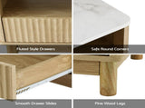 Artiss Coffee Table Drawer Shelf Marble Effect Wood&White FUR-Z-COF-03-WHWD