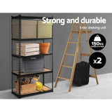 2x1.5M Warehouse Shelving Racking Storage Garage Steel Metal Shelves Rack WR-E-7X15-BK-FC2