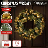 Christabelle 61cm Christmas Wreath Glittery with LED Lights Golden Baubles Front Door Decoratio 112_SENG61