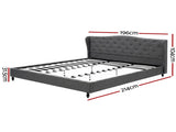 Artiss King Bed Frame with Wingback Headboard Grey Linen Upholstered Platform Bed Base BFRAME-G-PIER-K-GY-ABC