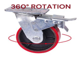 4x 5 inch Industrial 2000KG Swivel Brake Locking Caster Castor Wheels Casters 2x swivel 2x fixed V324-4X-5IN-RD-WHEEL