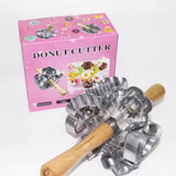 Donut Cutter, Stainless Steel Donut Mold & Dough Stamp Maker, Baking Tool with Wooden Handle, for V1366-AZ2-W-16750