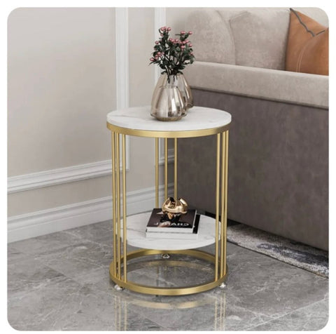 Interior Ave Cleo Gold Two Shelf Stone Side Table V355-JJ-XZ218-G1