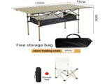 120CM Khaki Portable Folding Egg Roll Camping Table 4-Pack 36CM Chairs with Storage Bag & Mesh V888-ELOSUNG49116