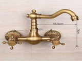 Antique Bathtub Faucet Dual-Handle Brass Wall-Mounted Tub Faucet with Shower, Hot & Cold Mixer, V1107-113-40944-BRO-SHORT1