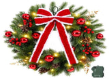 Jingle Jollys 60cm Pre-lit Christmas Wreath Garlands LED Light Front Door Decor Bow XM-WRE-BOWTIE-2FT-RD-LED