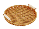 Woven Serving Tray Decorative Multipurpose Round Serving Basket with Dual Handles Fruit Bread V1294-YM0901-3117240149911