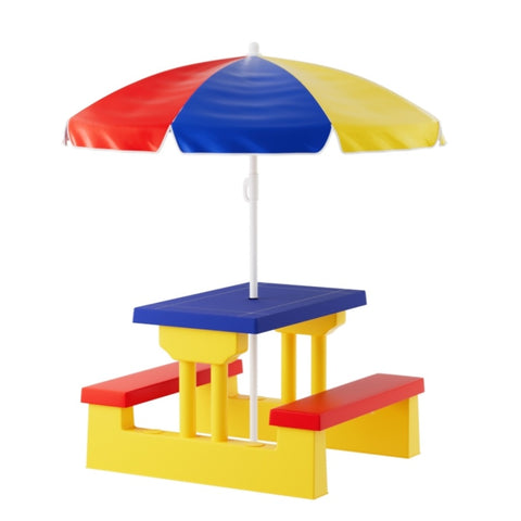 Keezi Kids Outdoor Table and Chairs Set Picnic Bench Umbrella Children Indoor ODF-KID-PICNIC-UM-PLC