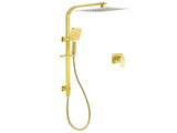 Brushed Gold Square Dual Shower 12" Large Rain Head Handheld Silde Rail Arm 2in1 Set Mixer V1233-C7121GHS002M4CGKSS112GKSQ201G