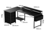 Levede L Shaped Gaming Desk with Storage Drawers Black DH1072-BK-AU